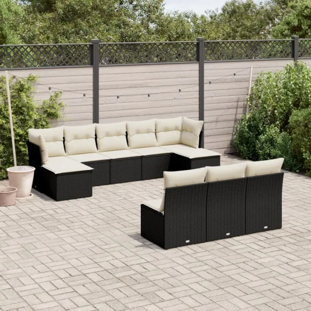 vidaXL 10-delige Loungeset met kussens poly rattan zwart, foto 2