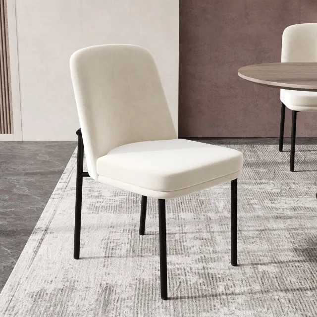 Wishdor Eetkamerstoel set van 6 - Zacht gestoffeerde zitting en rugleuning - Metalen vierpoot - Modern minimalistisch - Eetkamer woonkamer café - Velvet - Beige