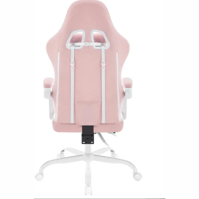Klarven Gamingstoel Wit Massage Roze + wit - Bureaustoel Gaming - Gaming Chair - Mesh Bureaustoel - Verstelbare Hoofdsteun - Draagvermogen tot 150 kg - B70xd70xh127cm Zwart/roze