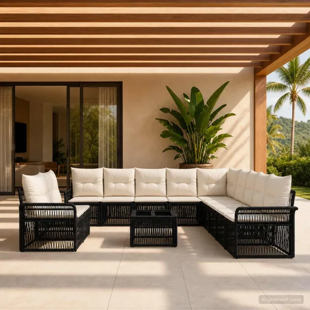 vidaXL Tuinbankenset 12 st 11-zits Zwart poly rattan, foto 2