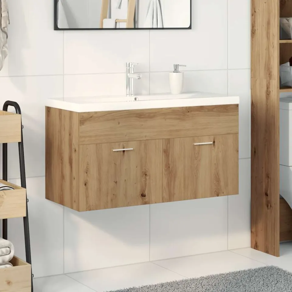 vidaXL Wastafelkast met ingebouwde wasbak hout artisanaal eiken, foto 2