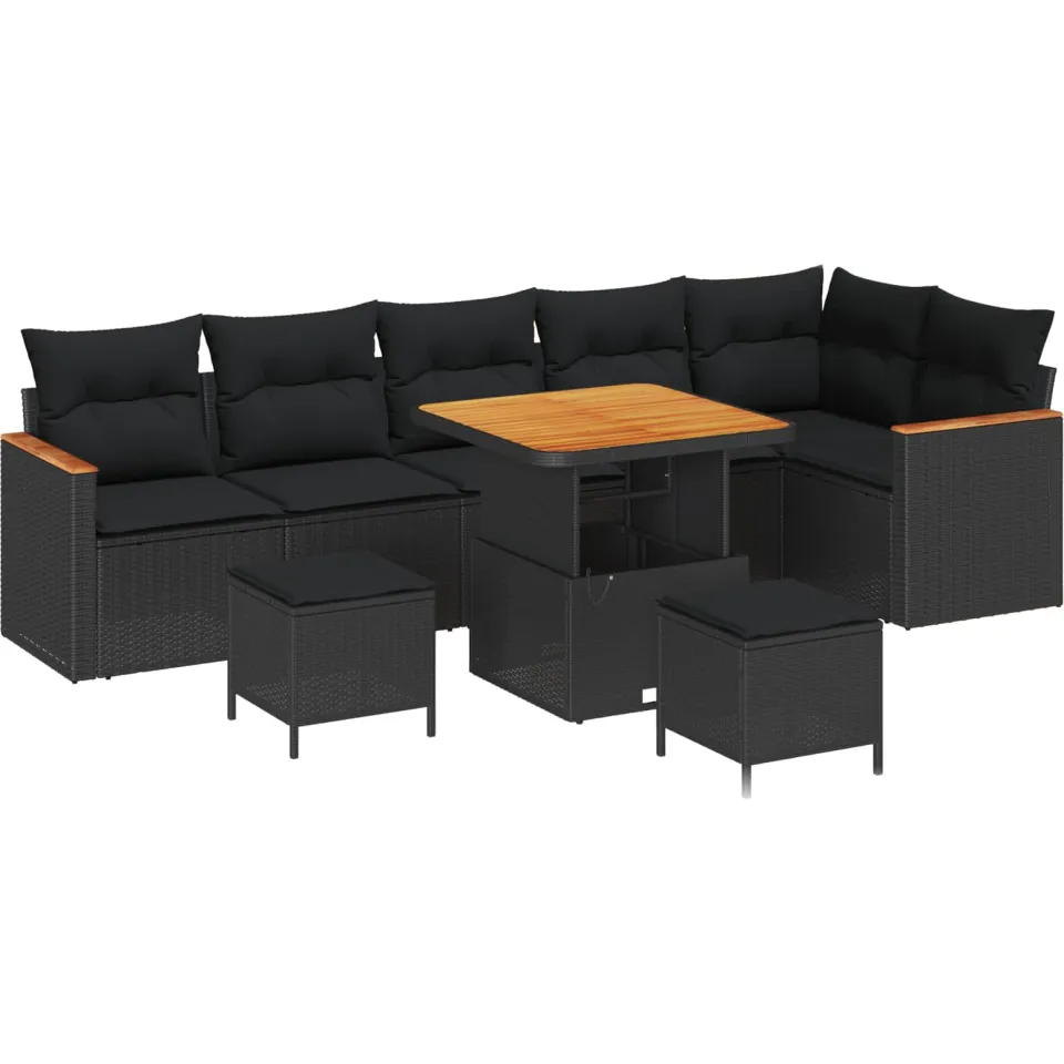vidaXL Tuinbankenset 9 st Zwart poly rattan, foto 4