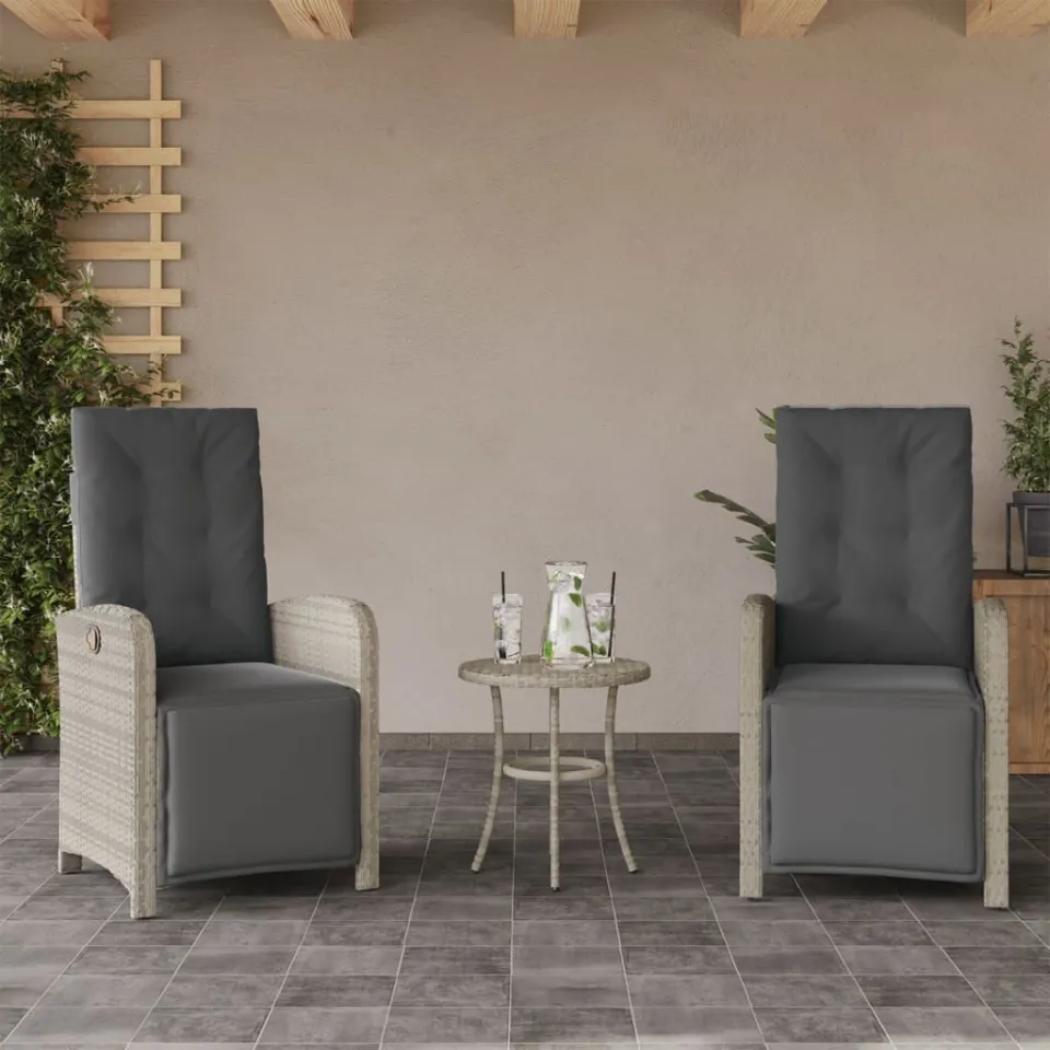 vidaXL 3-delige Bistroset met kussens poly rattan lichtgrijs grijs, foto 2
