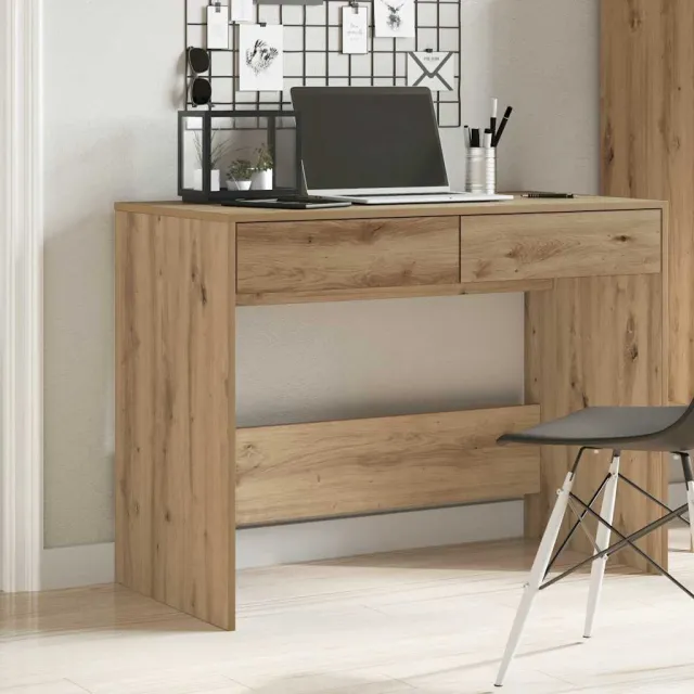 vidaXL Bureau 101x50x76,5 cm bewerkt hout artisanaal eikenkleur Bruin