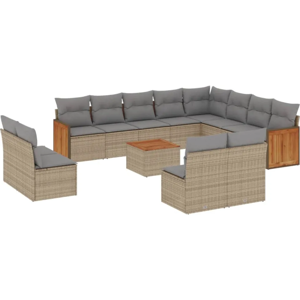 vidaXL 13-delige Loungeset met kussens poly rattan beige, foto 3