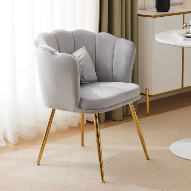 DESMIU Fauteuil 63 x 58 x 77 Cm - Met Bloemblaadjesrugleuning En Kussen - Voor Woonkamer En Slaapkamer - Velvet - Grijs