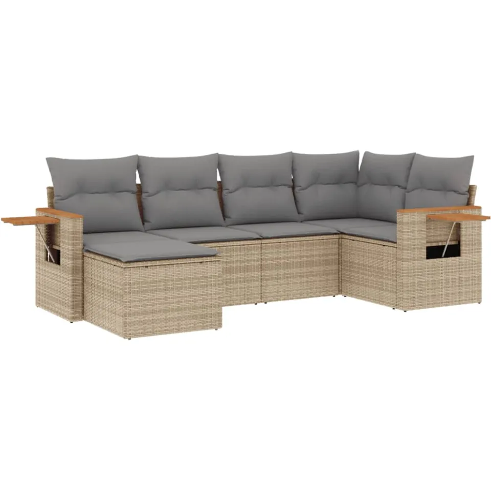 vidaXL 6-delige Loungeset met kussens poly rattan beige, foto 3