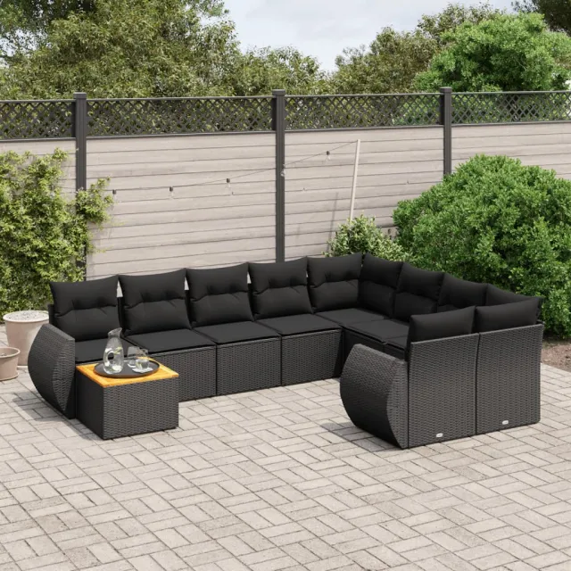 vidaXL 10-delige Loungeset met kussens poly rattan zwart, foto 2