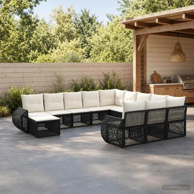vidaXL Tuinbankenset 12 st 12-zits Zwart poly rattan, foto 2