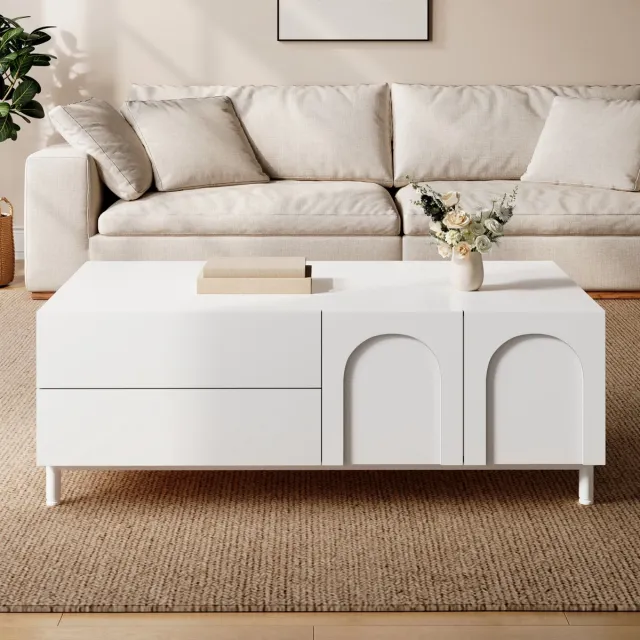 VVBV Salontafel met opbergruimte / Salontafel met lade – met Lades – Staal – Wit – Afmetingen 100x50x39.5 cm – met Opbergruimte en Deuren