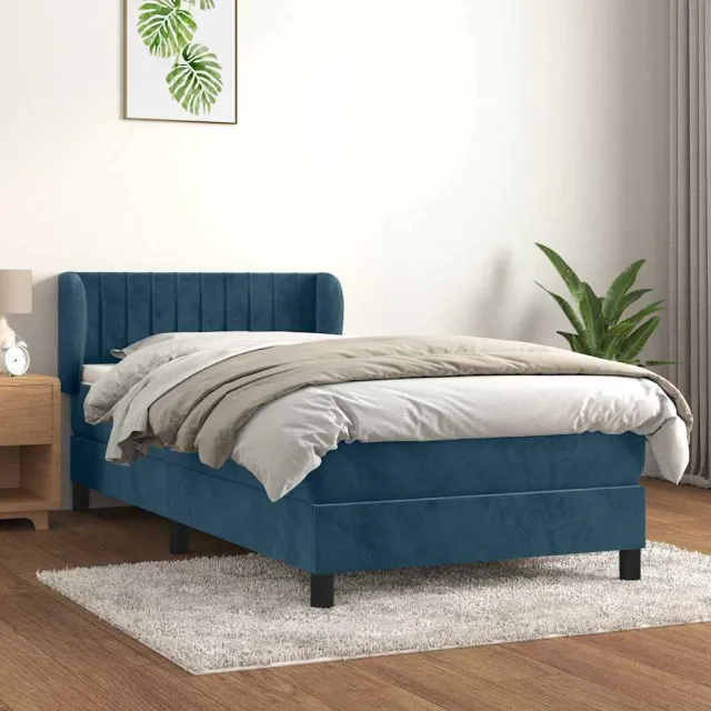 vidaXL Boxspring met matras fluweel donkerblauw 100x200 cm blauw
