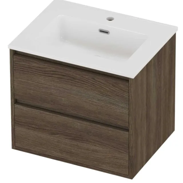 Proline Tribute Badmeubelset Porselein Elegant 1 Gat 60x46x54 cm Glans Wit Vital Oak Eiken