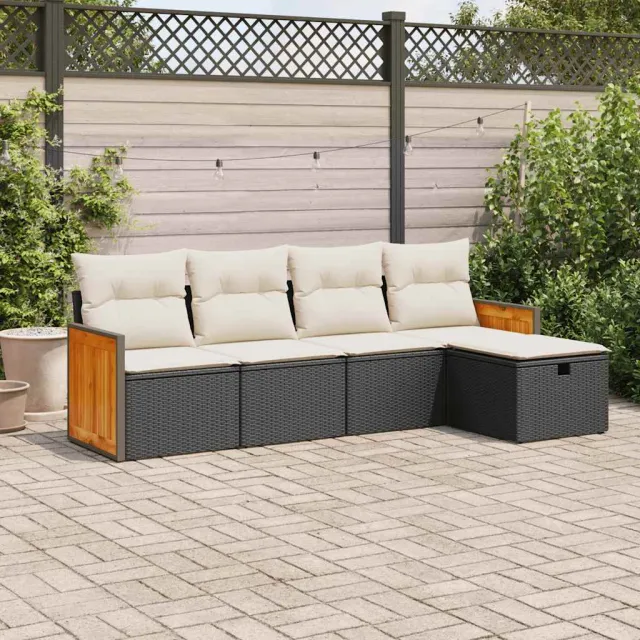 vidaXL 5-delige Loungeset met kussens poly rattan zwart, foto 2