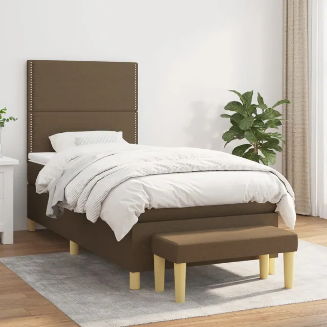 vidaXL Boxspring met matras stof donkerbruin 90x190 cm bruin