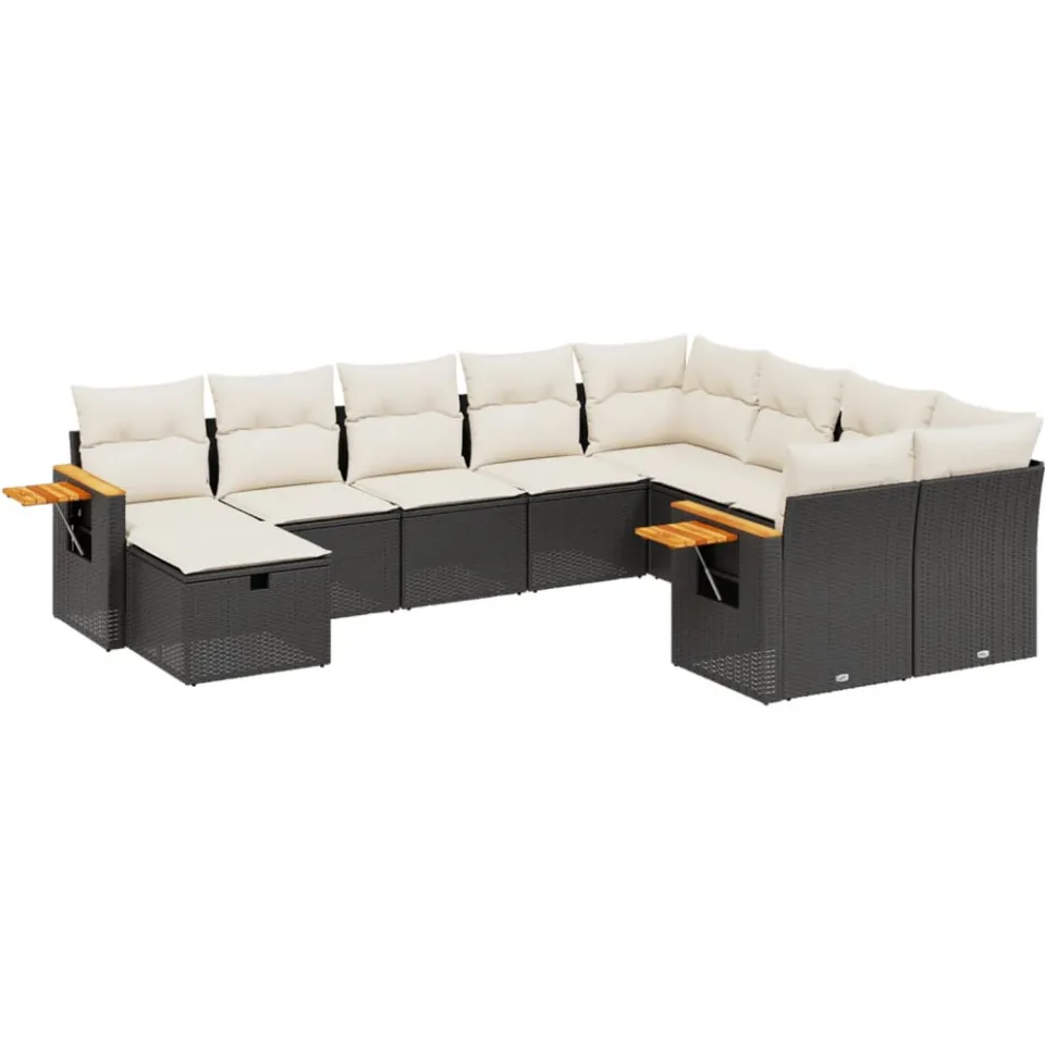 vidaXL 10-delige Loungeset met kussens poly rattan zwart, foto 3
