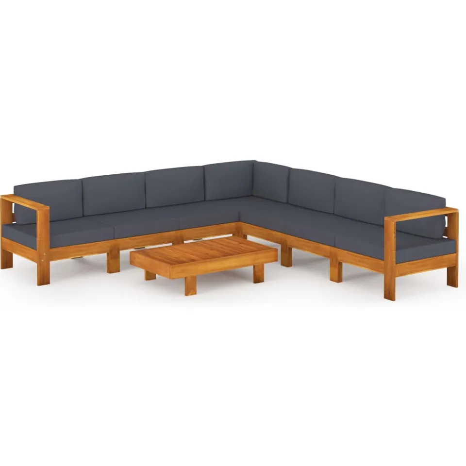 vidaXL 8-delige Loungeset met donkergrijze kussens acaciahout grijs