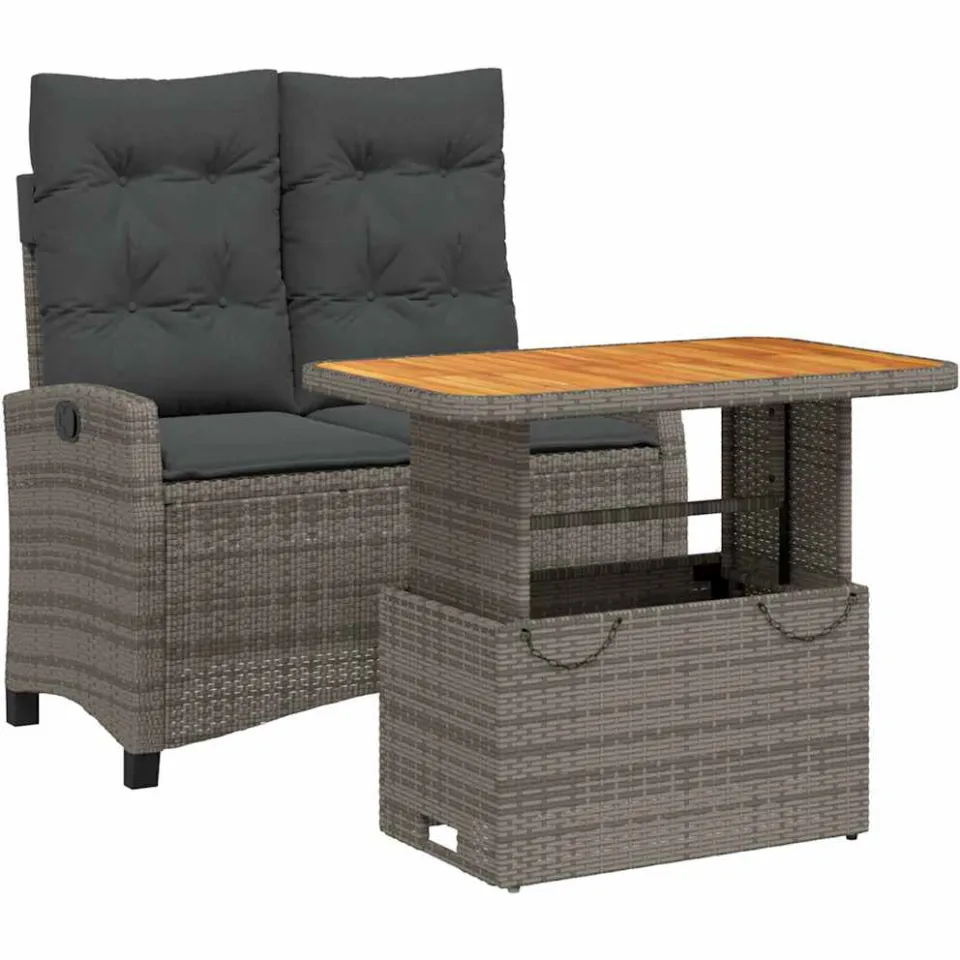 vidaXL 2-delige Tuinset met kussens poly rattan grijs, foto 3