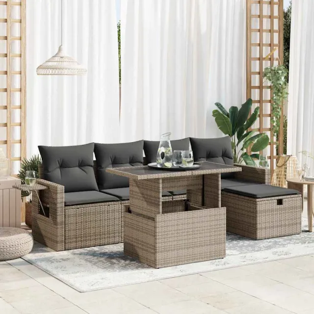 vidaXL 6-delige Loungeset met kussens poly rattan grijs, foto 2