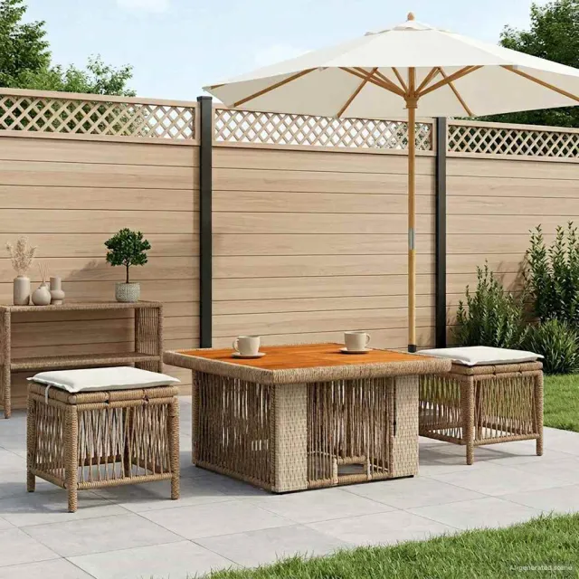 vidaXL Tuin eettafelset 3 st 2-zits Beige en Crème poly rattan