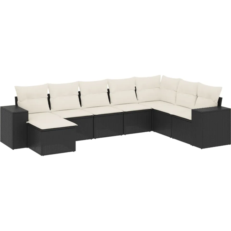 vidaXL 8-delige Loungeset met kussens poly rattan zwart, foto 3