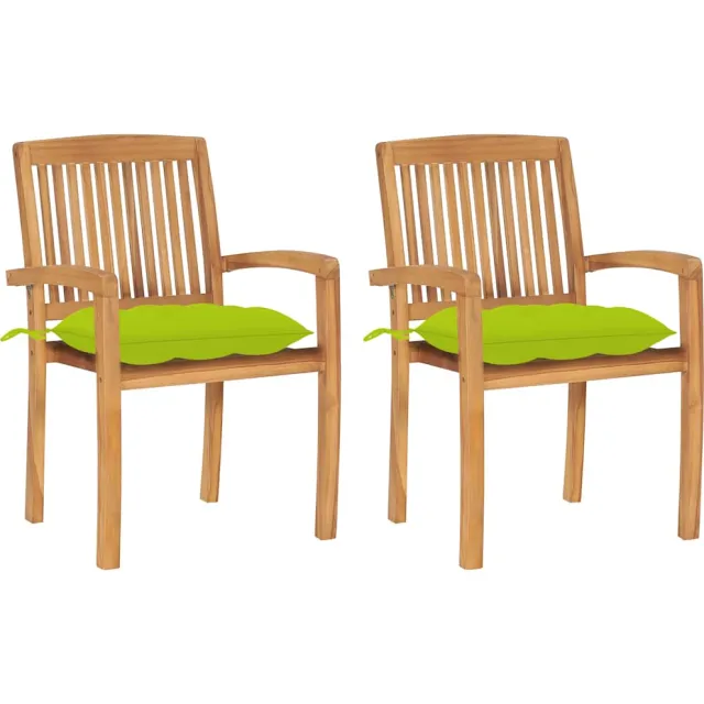 vidaXL Tuinstoelen 2 st met heldergroene kussens massief teakhout