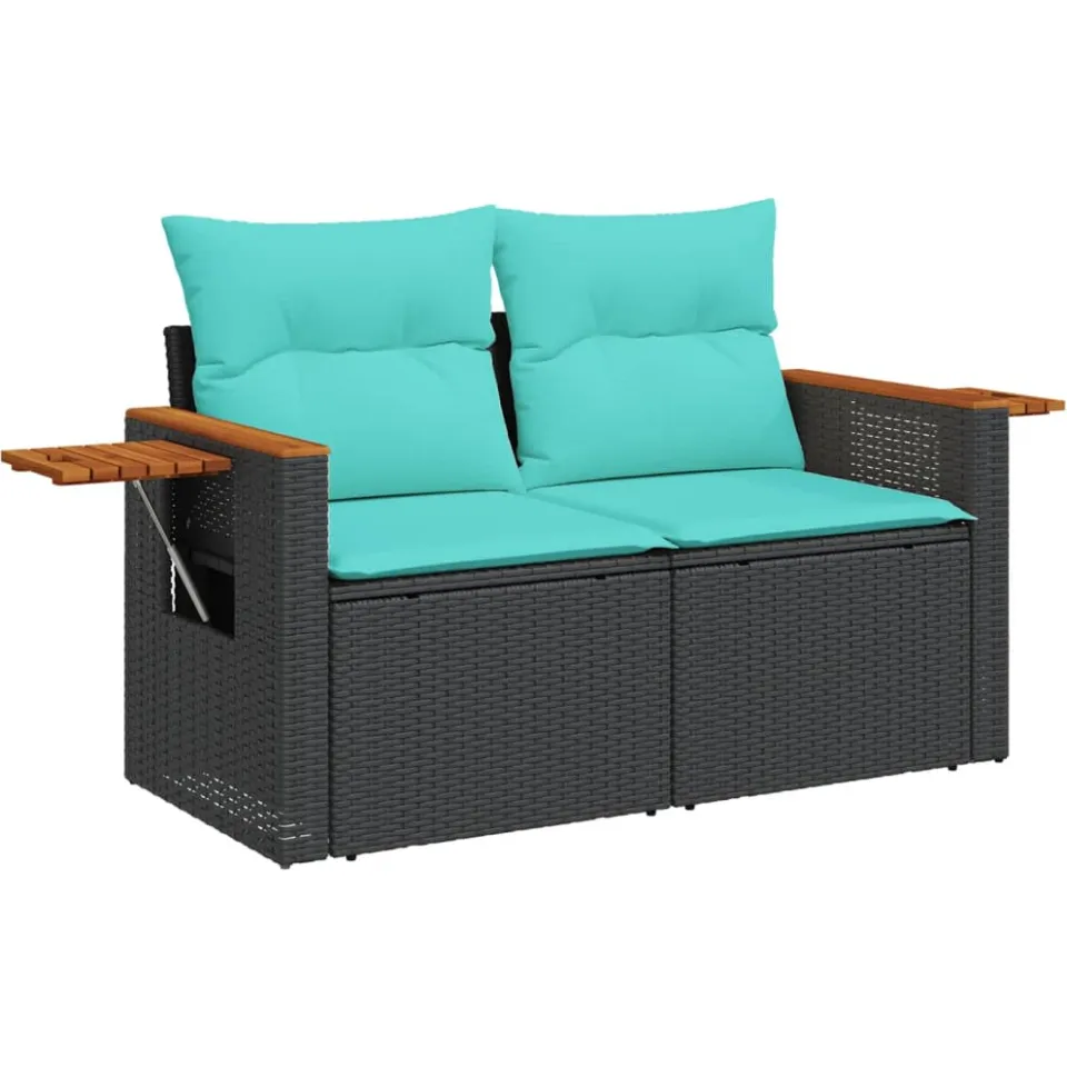 vidaXL 6-delige Loungeset met kussens poly rattan zwart