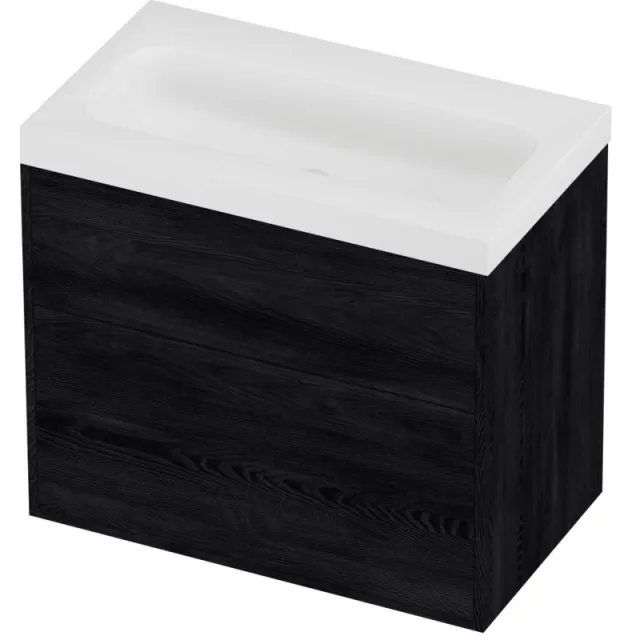 Proline Haga Badmeubelset Polystone Mezza 2 Laden 80x46x73 cm Mat White Black Oak Eiken