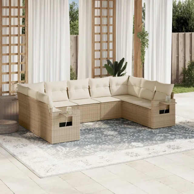 vidaXL 9-delige Loungeset met kussens poly rattan beige, foto 2