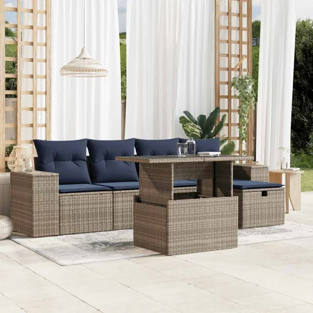 vidaXL 6-delige tuinbankset met kussens, grijs polyrotan, foto 2