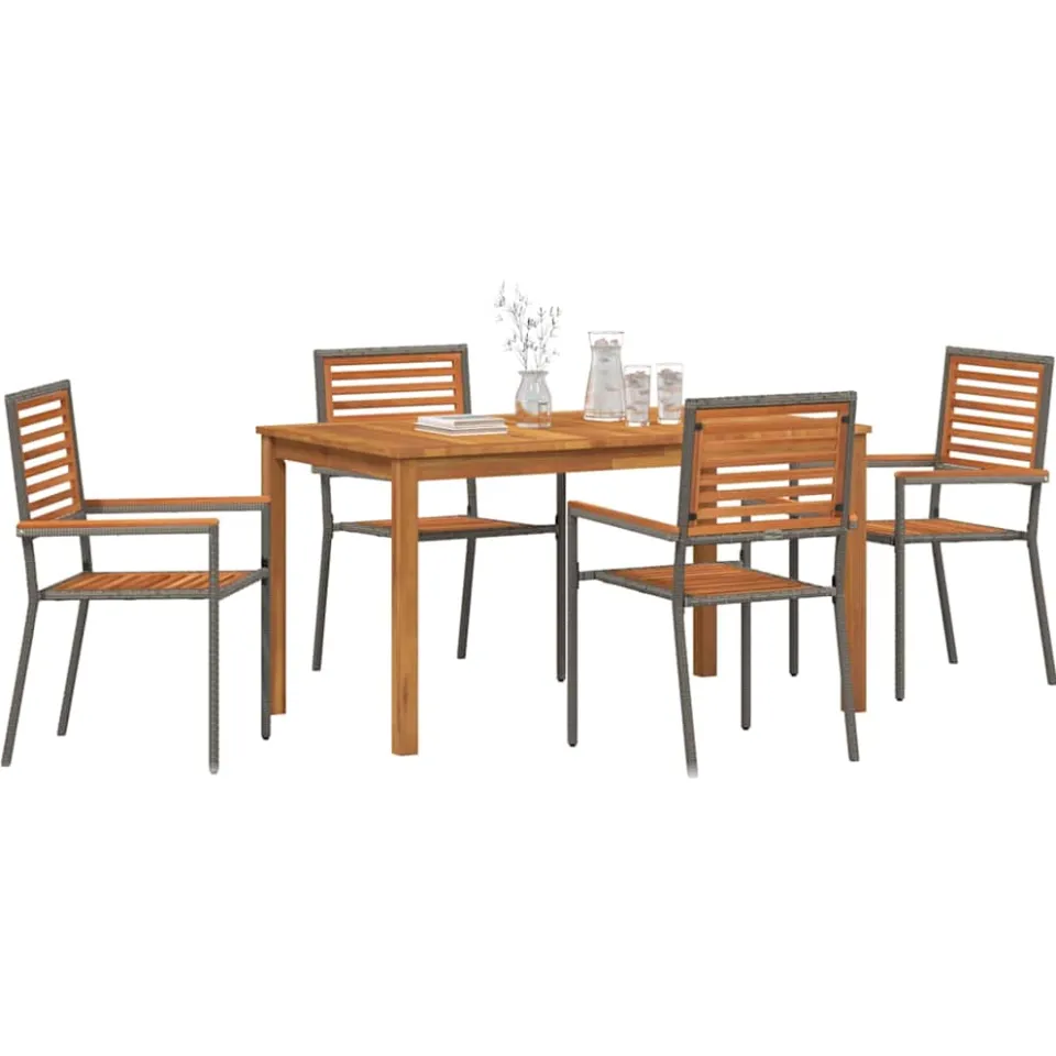 vidaXL Tuin eettafelset 5 st Grijs Massief Acaciahout, foto 2