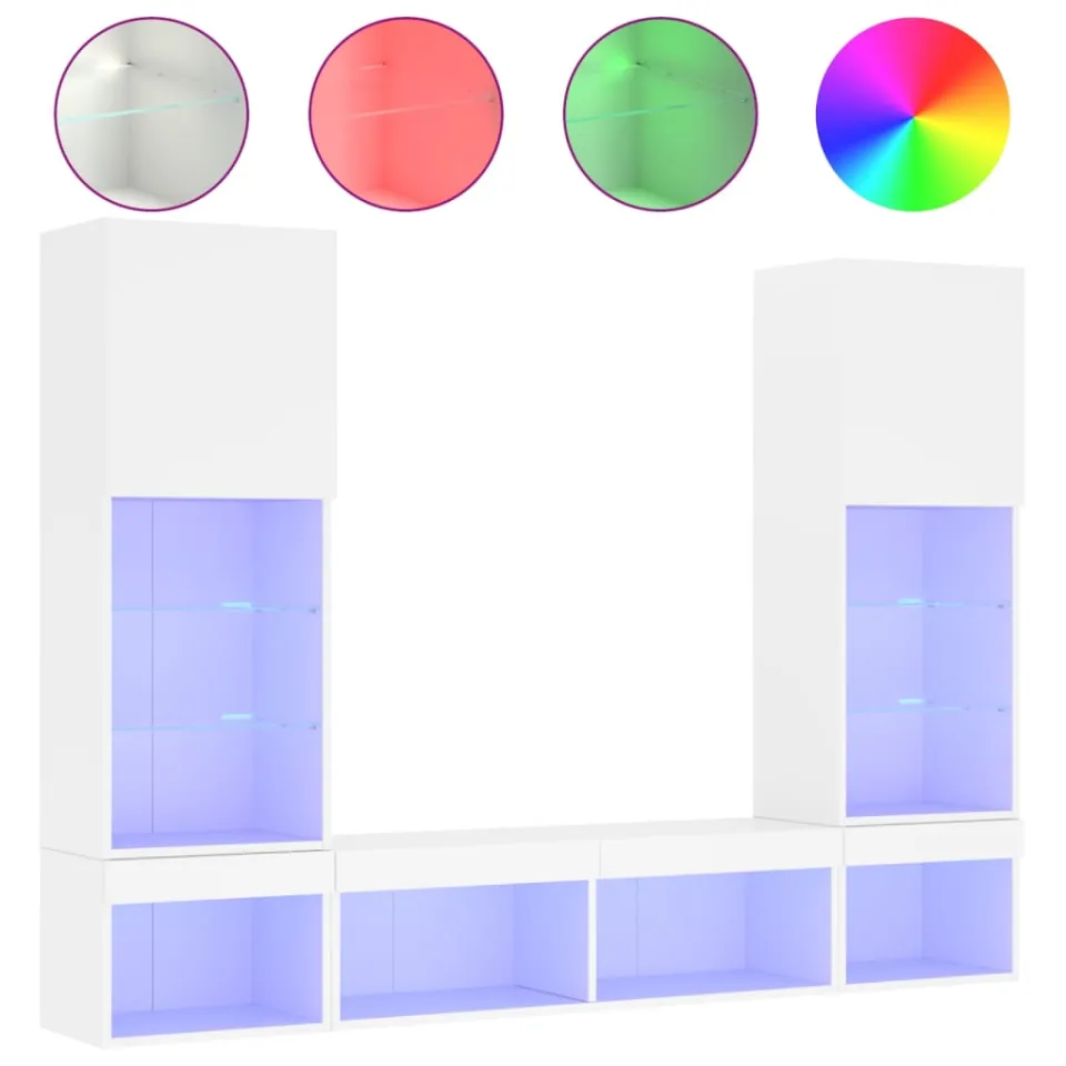 vidaXL 5-delige Tv-wandmeubelset met LED-verlichting bewerkt hout wit, foto 4