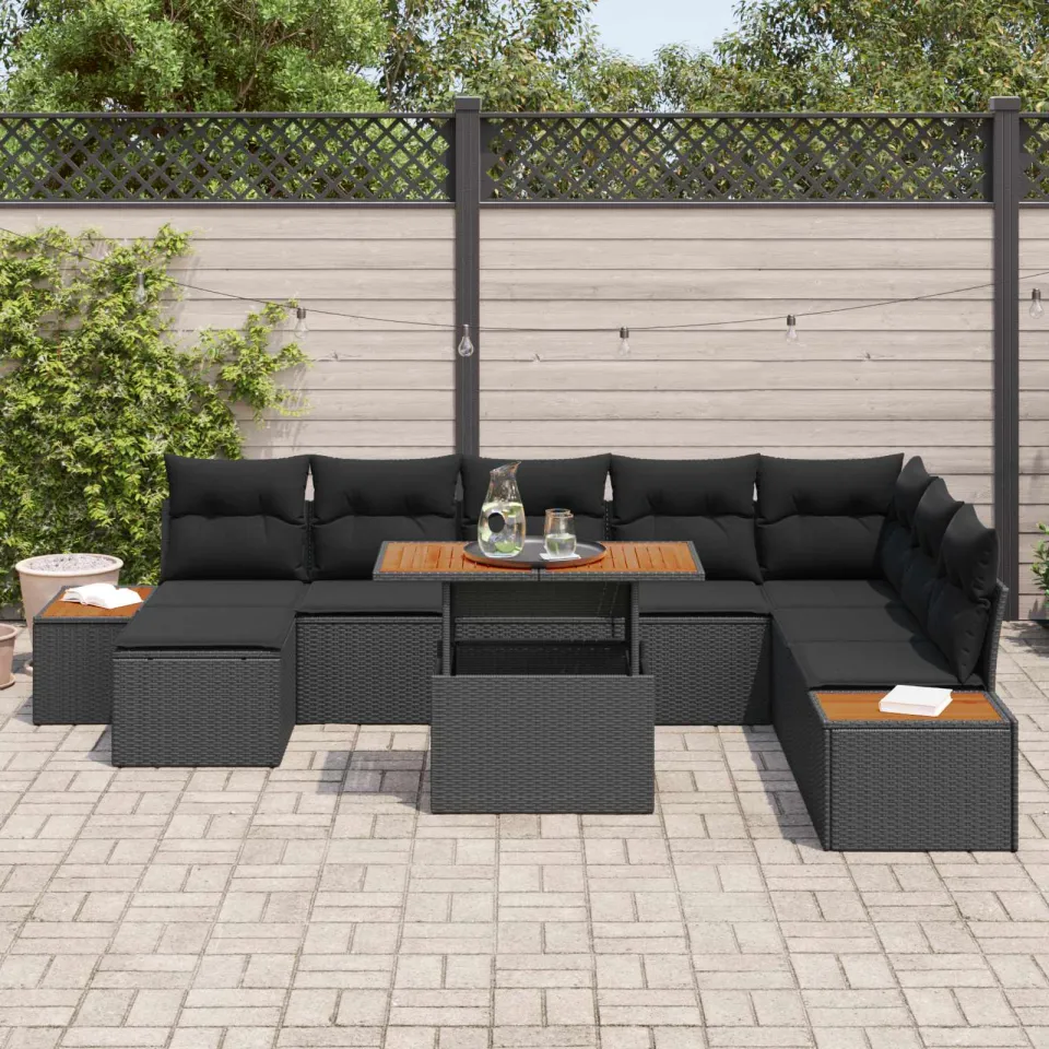 vidaXL Tuin Sofa Set 9 st Zwart Poly riet, foto 3