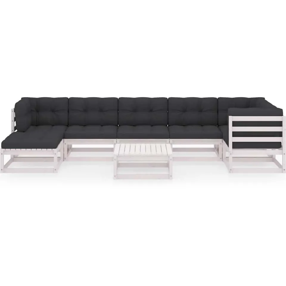 vidaXL 8-delige Loungeset met kussens massief grenenhout wit, foto 2