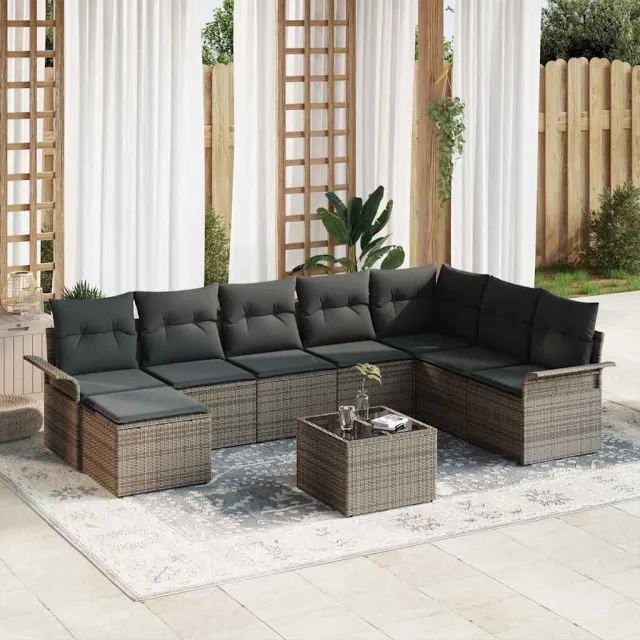 vidaXL Tuin Sofa Set 9 st Zwart Poly riet, foto 2