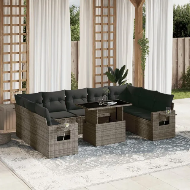 vidaXL 10-delige Loungeset met kussens poly rattan grijs, foto 2