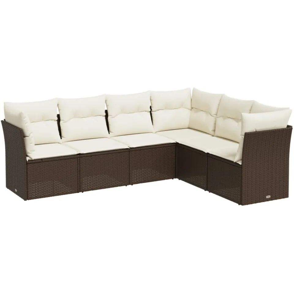 vidaXL 6-delige Loungeset met kussens poly rattan bruin, foto 4
