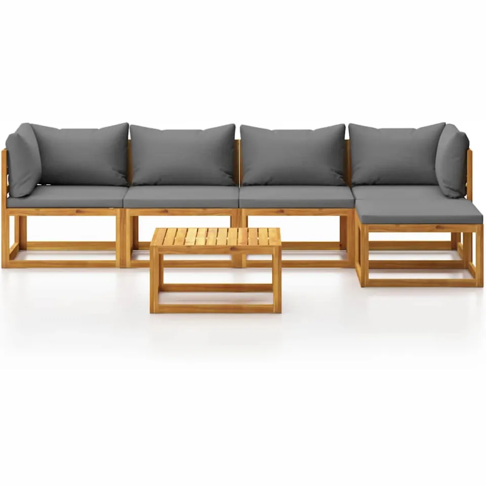 vidaXL 6-delige Loungeset met kussens massief acaciahout Grijs