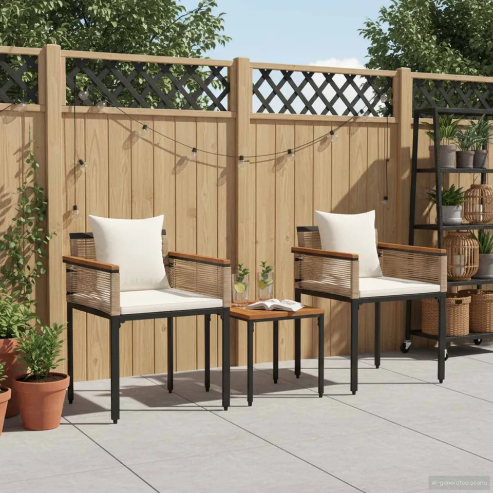 vidaXL Buitenmeubelset met kussen Beige en Crème Wit poly rattan, foto 3