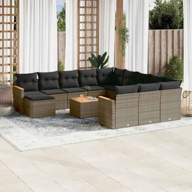 vidaXL 13-delige Loungeset met kussens poly rattan grijs, foto 2