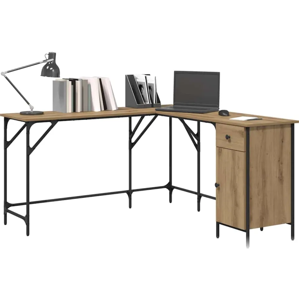 vidaXL Bureau Artisan Eiken Bewerkt hout 141 x 141 x 75 cm Bruin
