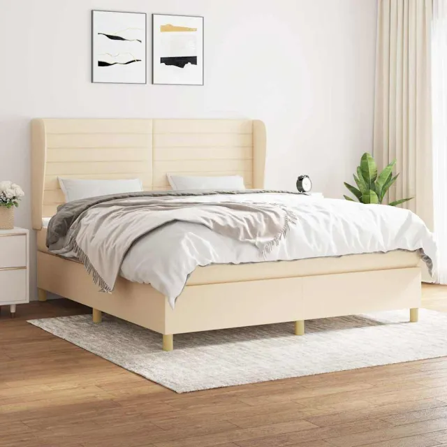 vidaXL Boxspring met matras stof crèmekleurig 180x200 cm