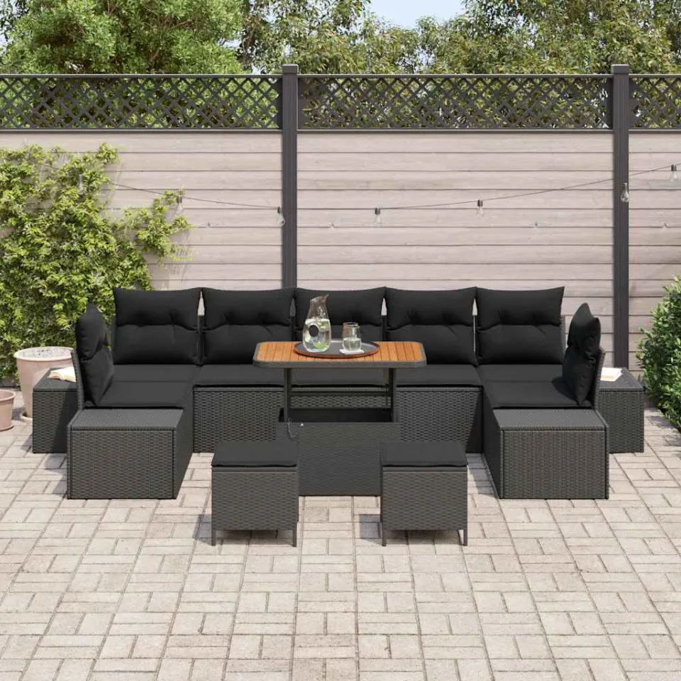 vidaXL Tuinbankenset 10 st Zwart poly rattan, foto 2