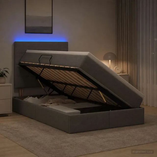 vidaXL LED Opslagbed met Matras Donkergrijs 120 x 200 cm Stof