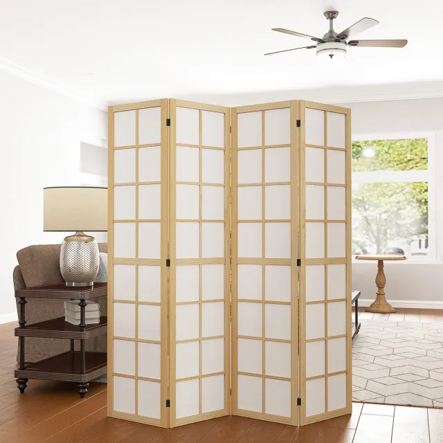 MODFU Kamerscherm - 4-Delig - Vouwbaar - Naturel Hout - 160 X 170 Cm Natural Wood