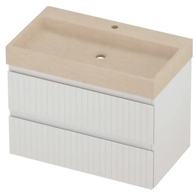 Proline Evoli Badmeubelset Hardsteen Loft 1 Kraangat Gefreesd 80x46x62 cm Sand Stone Glans Wit