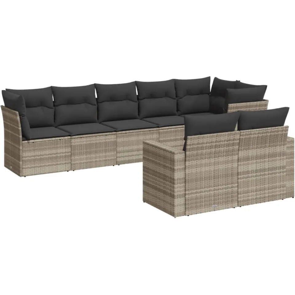 vidaXL 8-delige Loungeset met kussens poly rattan lichtgrijs grijs, foto 3