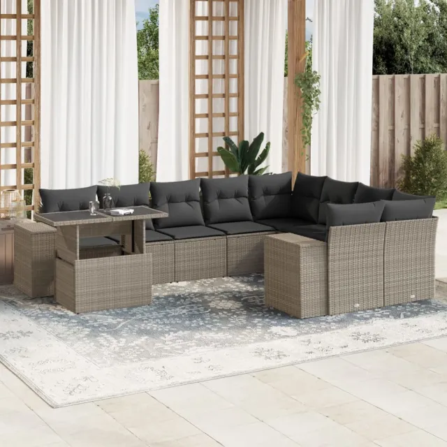 vidaXL 10-delige Loungeset met kussens poly rattan lichtgrijs grijs, foto 2