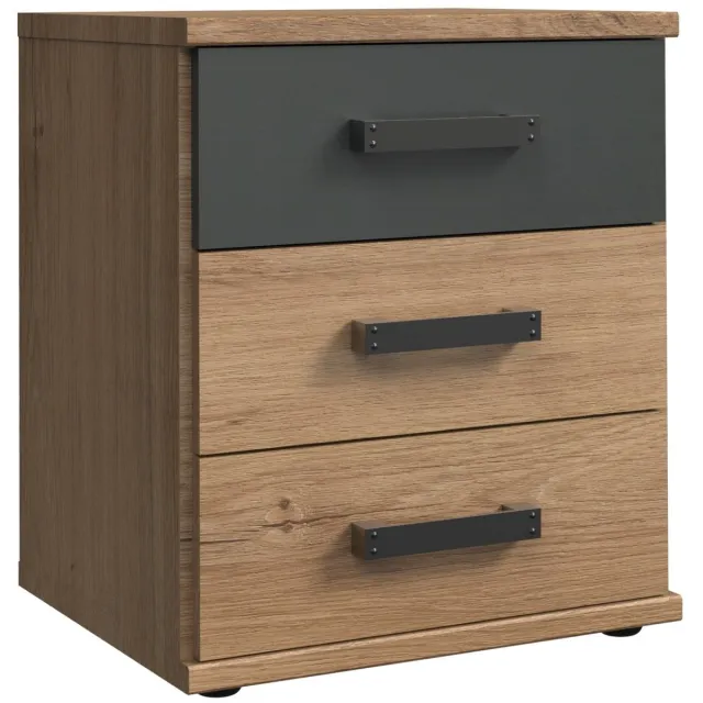 CaliCosy Nachtkastje Stratum - Spaanplaat - Eiken/Grafiet - 46x55x40 cm (BxHxD) - 3 Lades - Industrieel Houtlook