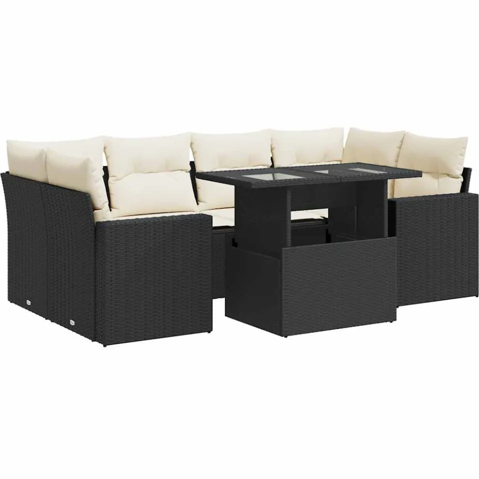 vidaXL 7-delige Loungeset met kussens poly rattan zwart, foto 3