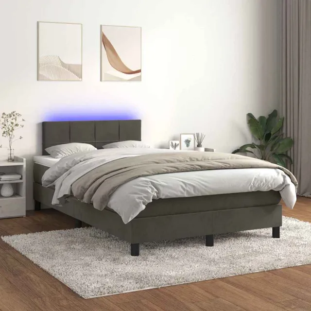vidaXL Boxspring met matras en LED fluweel donkergrijs 120x200 cm grijs